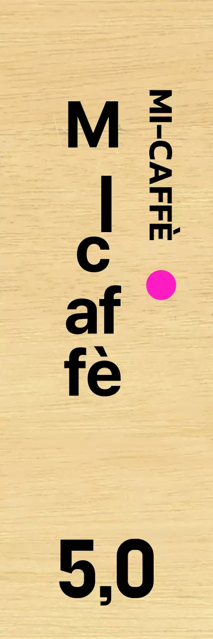 Caffè con scritte nere e accenti rosa.