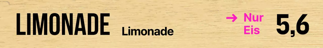 Café mit klarer schwarzer Schrift und rosa Akzenten