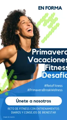 Anuncio del Desafío de las Vacaciones de Primavera Modernas en azul y neón