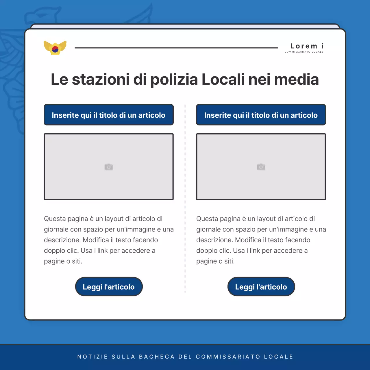 Affissioni di default del bollettino della stazione di polizia in blu e blu navy