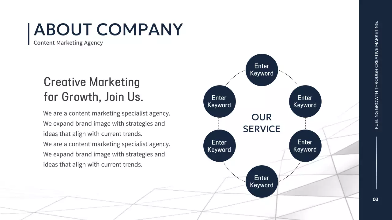 남색과 흰색의 모던한 스토리텔링 회사 소개서