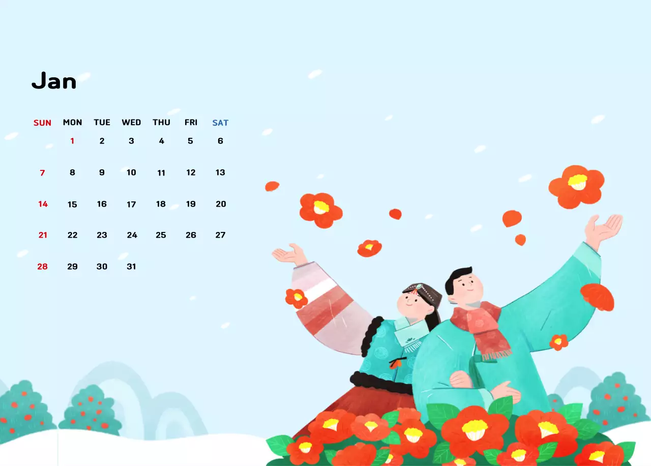 New Year's calendar with a warm, illustrated feel