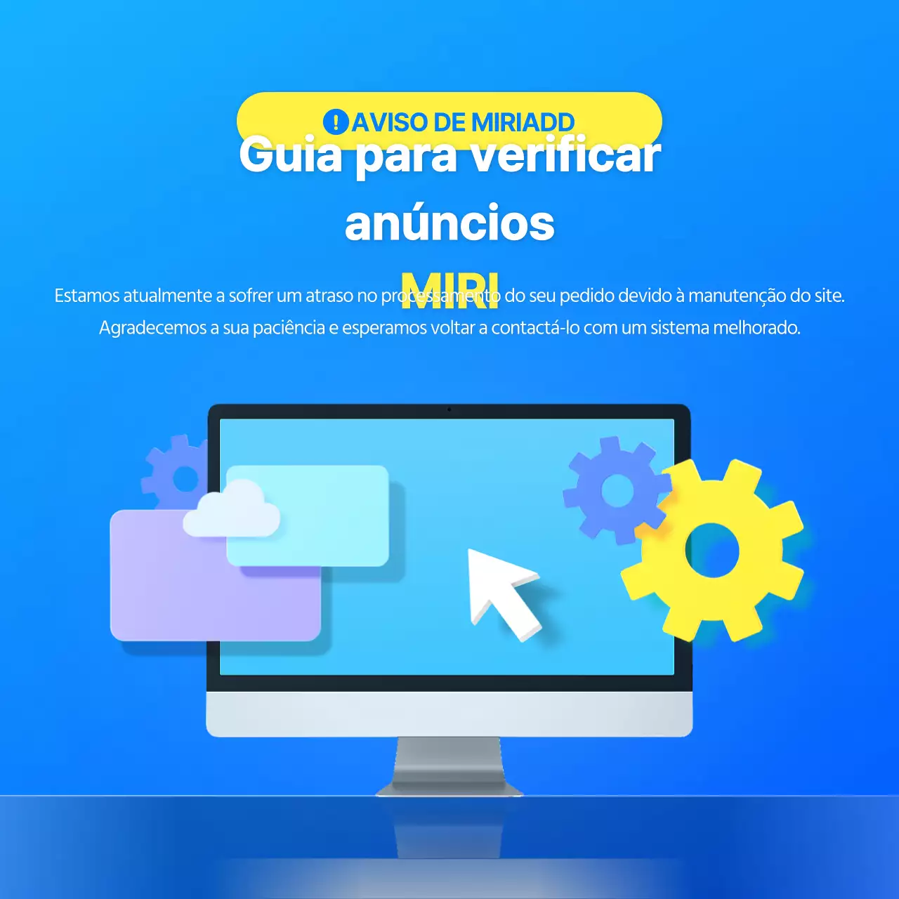 Anúncios de manutenção básica do sítio em azul e amarelo