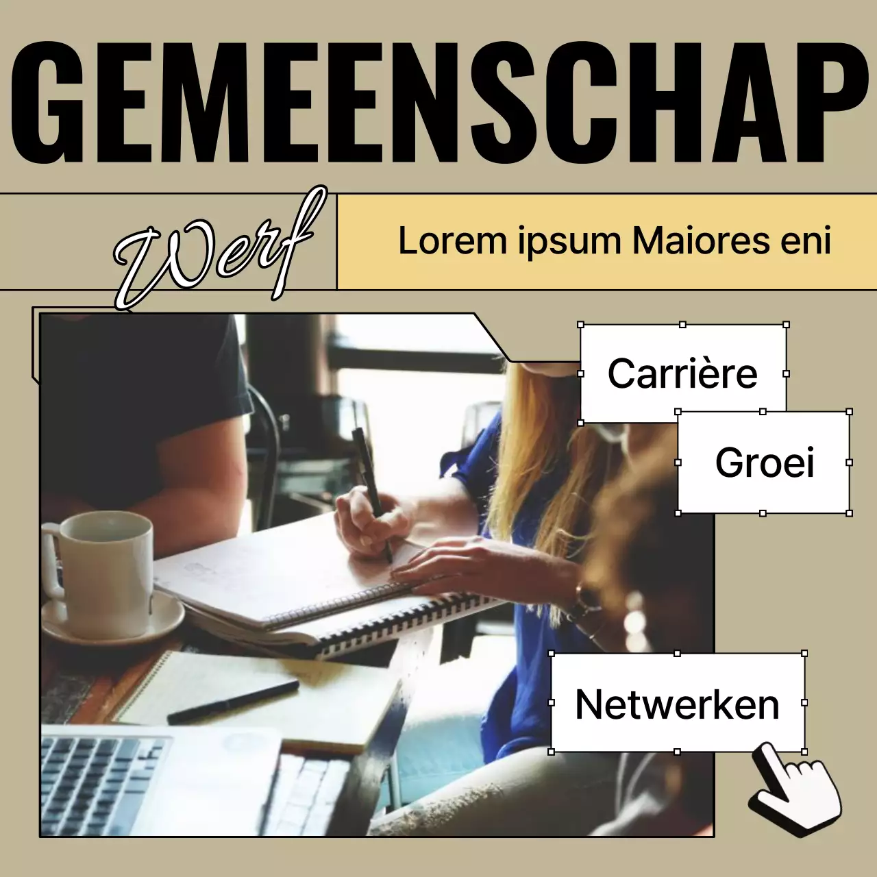 Bevorder een moderne gemeenschapswerving in beige en zwart