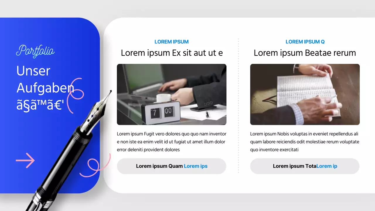 Ein modernes Anschreiben für ein Storytelling-Unternehmen in Blau und Rosa