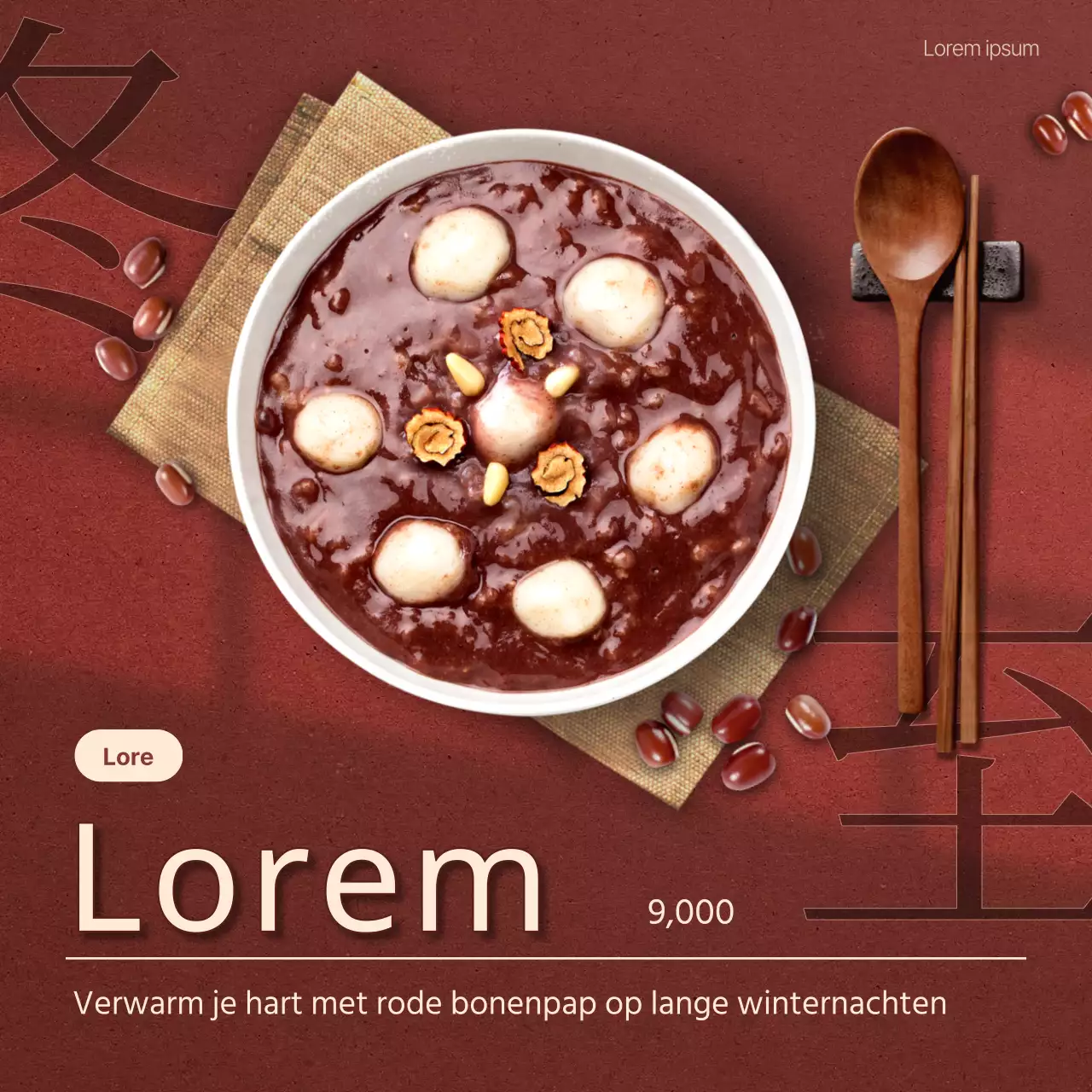 Advertentie voor bruine, luxe winterzonnewende rode bonenpap