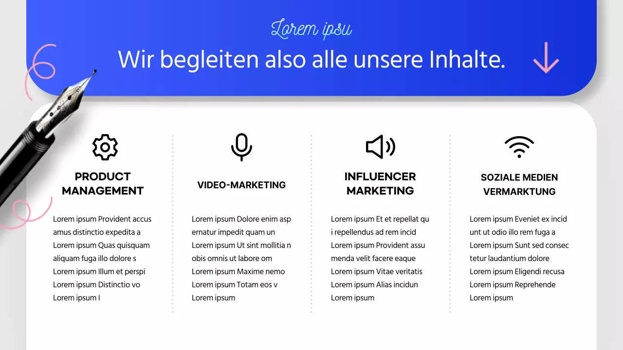 Ein modernes Anschreiben für ein Storytelling-Unternehmen in Blau und Rosa