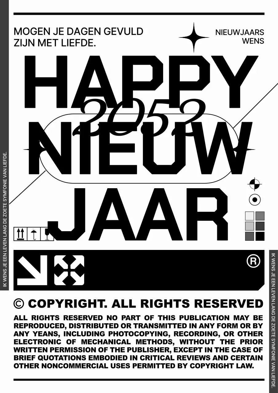 Trendy nieuwjaarskaarten in zwart en wit