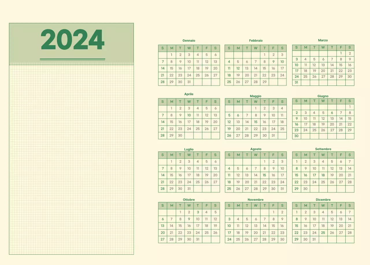 Calendario da parete SAT D-day concept in verde e giallo chiaro