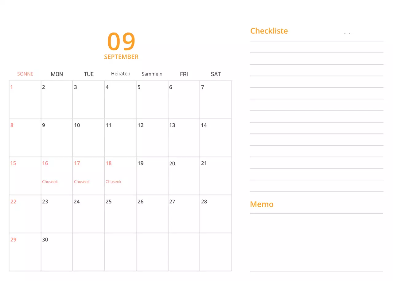 Niedlich illustrierter grüner Tischkalender mit Familienthemen
