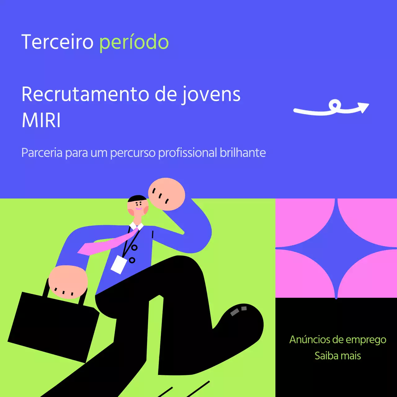 Anúncio kitsch de recrutamento da comunidade em roxo e chartreuse