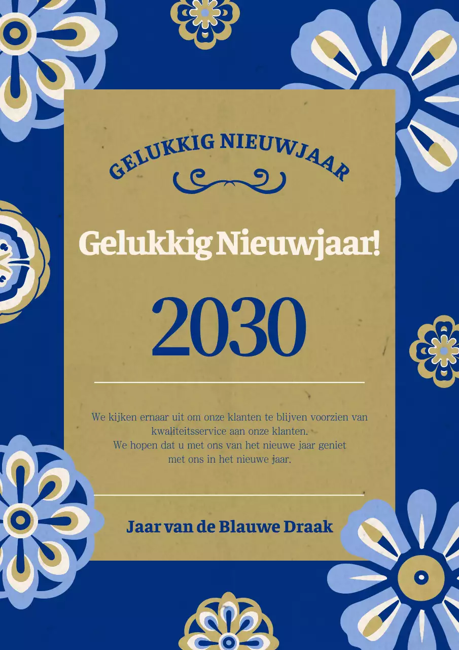 Oosterse nieuwjaarskaart in blauw en goud