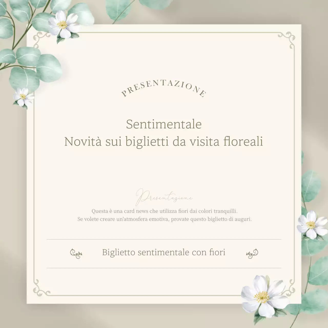 Lussuosa newsletter floreale in beige e verde