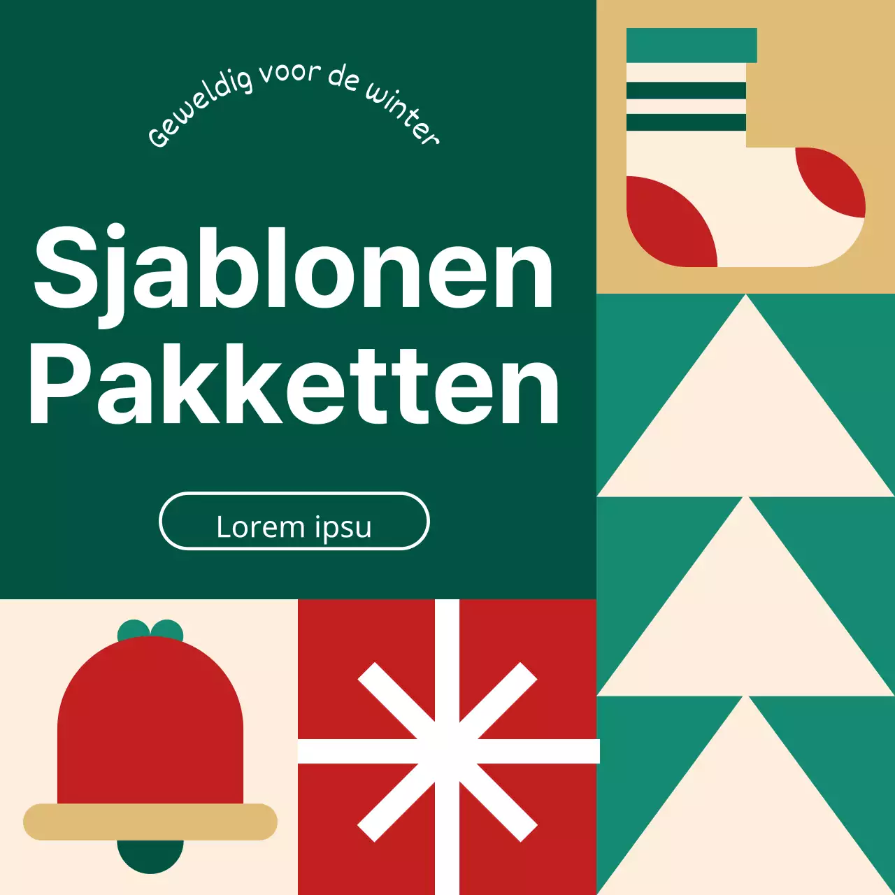 Maak reclame voor een schattig pakket met kerstsjablonen in groen en rood