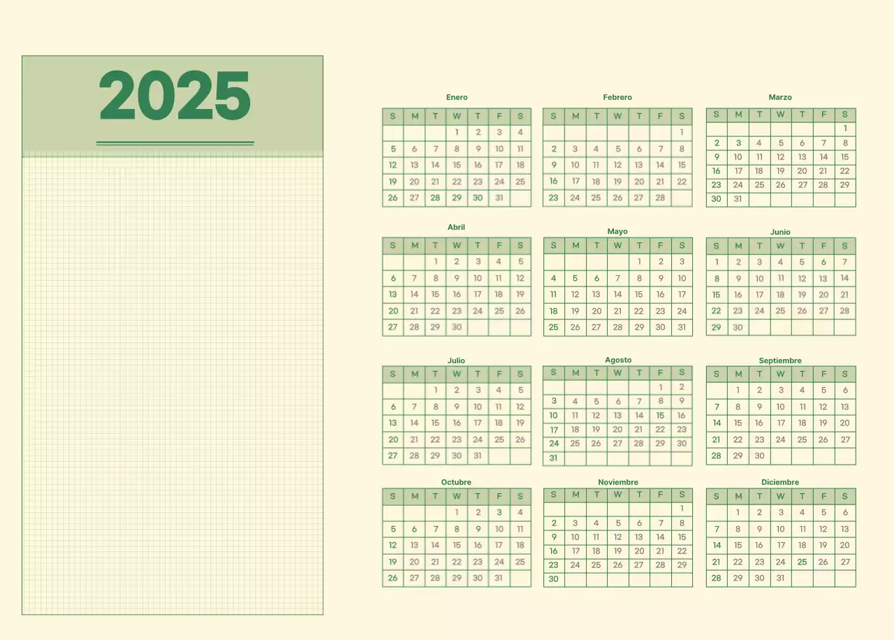 SAT Calendario de pared con concepto de bloc de notas del día D en verde y amarillo claro