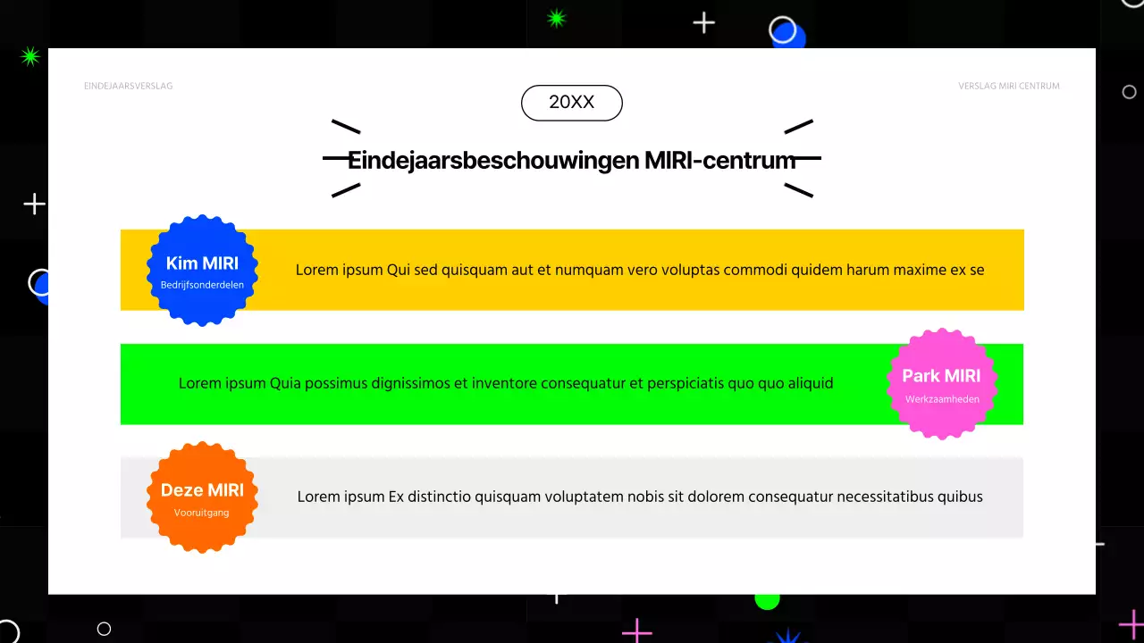 Kitscherige financiële eindejaarsrapporten in hot pink en fluorescerende kleuren