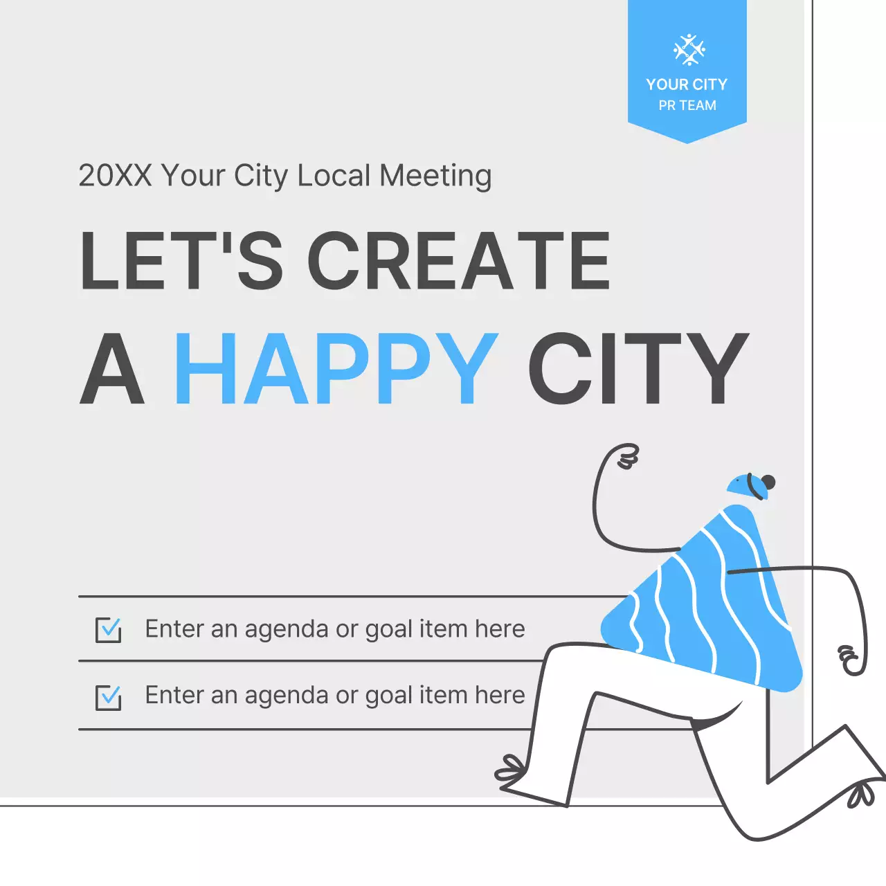 A simple white and light blue meeting guide