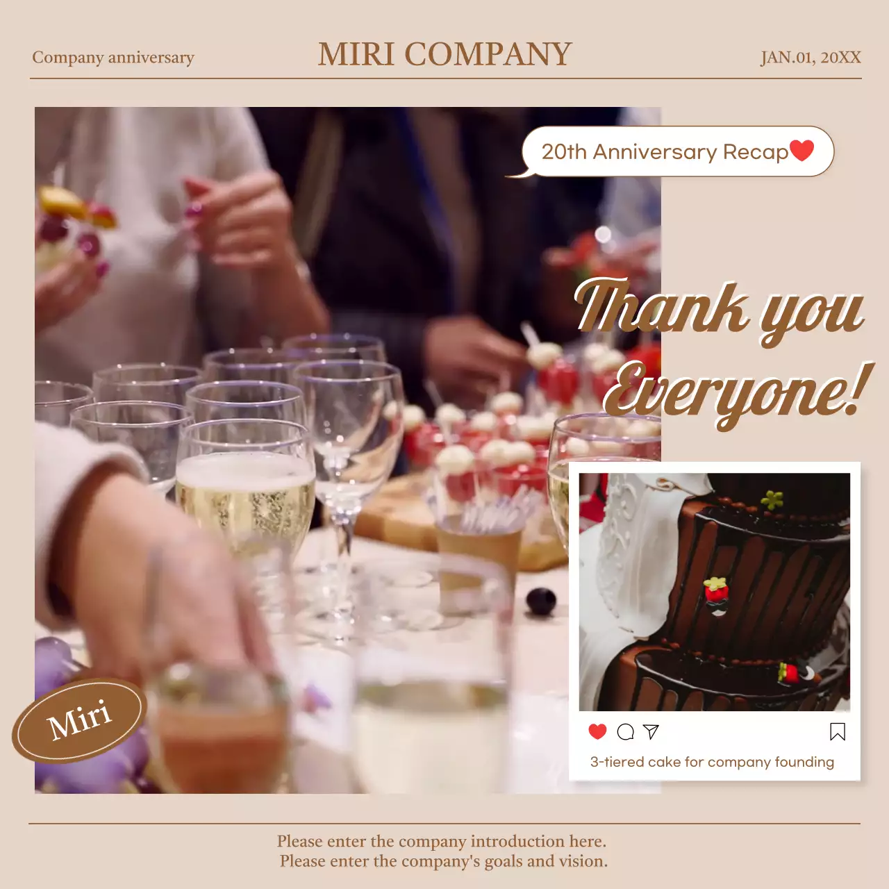 베이지색 우아한 기념일 발표 소셜 미디어 게시물