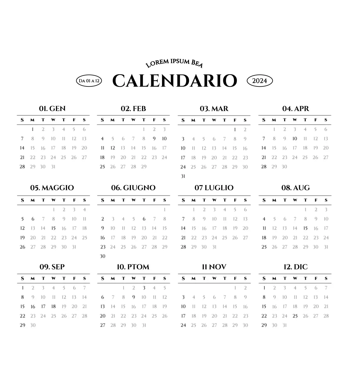 Calendario da parete in stile semplice con concetto di fotografia di viaggio emozionale in bianco e nero