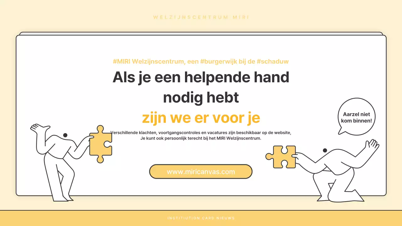 Een eenvoudige geel-witte nieuwsbriefpost van het welzijnskantoor