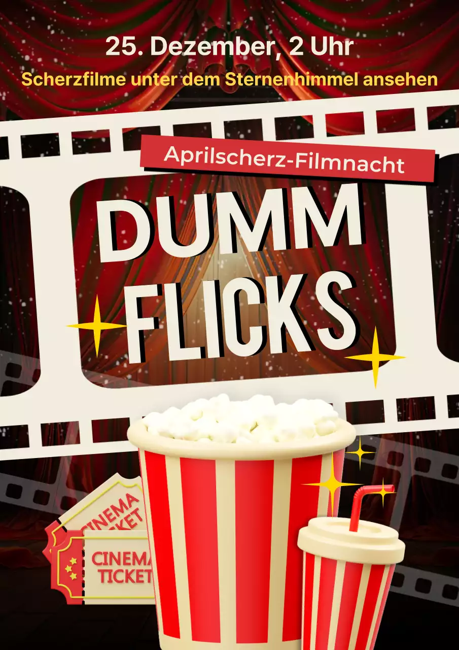 Rot-weiße trendige Einladung zum Filmabend für Aprilscherze