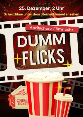 Rot-weiße trendige Einladung zum Filmabend für Aprilscherze