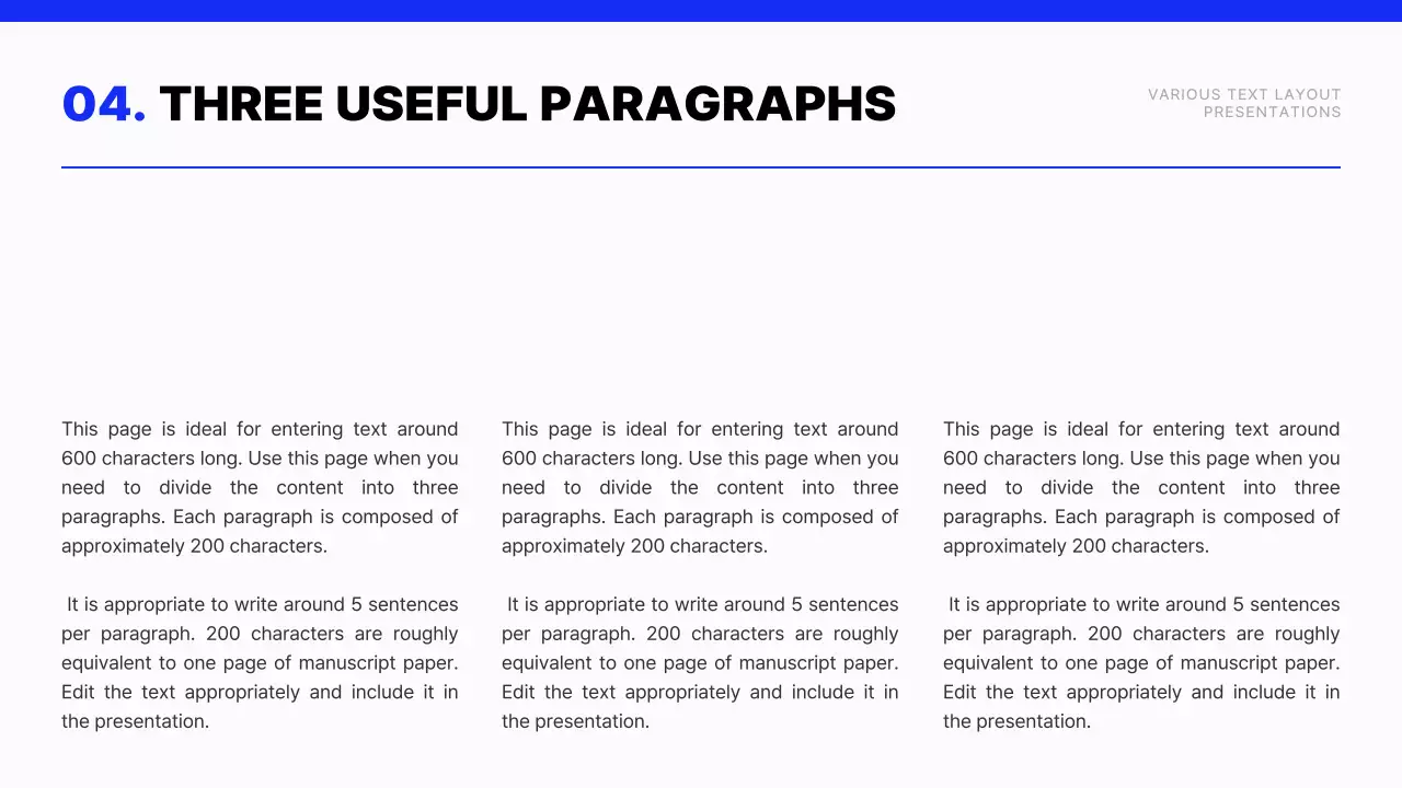 Modern text layout report in blue and white