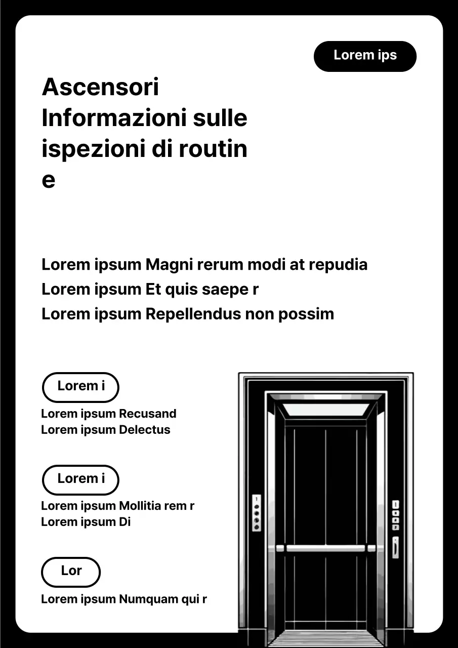 Avviso di manutenzione di un ascensore moderno in bianco e nero