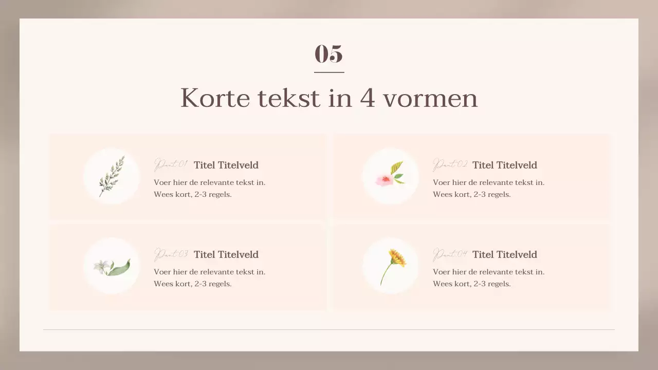 Classy bloemenkaart presentatie in beige