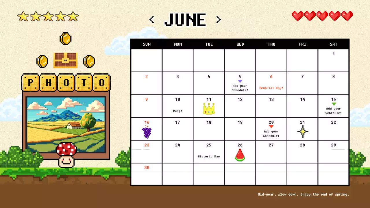 빨강과 하늘색의 레트로한 새해 1년 달력