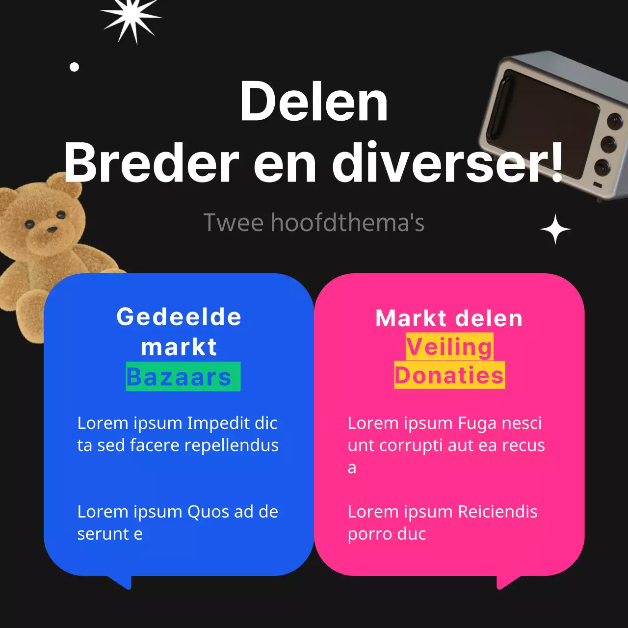 Zwarte en fluorescerende trendy marktaankondiging