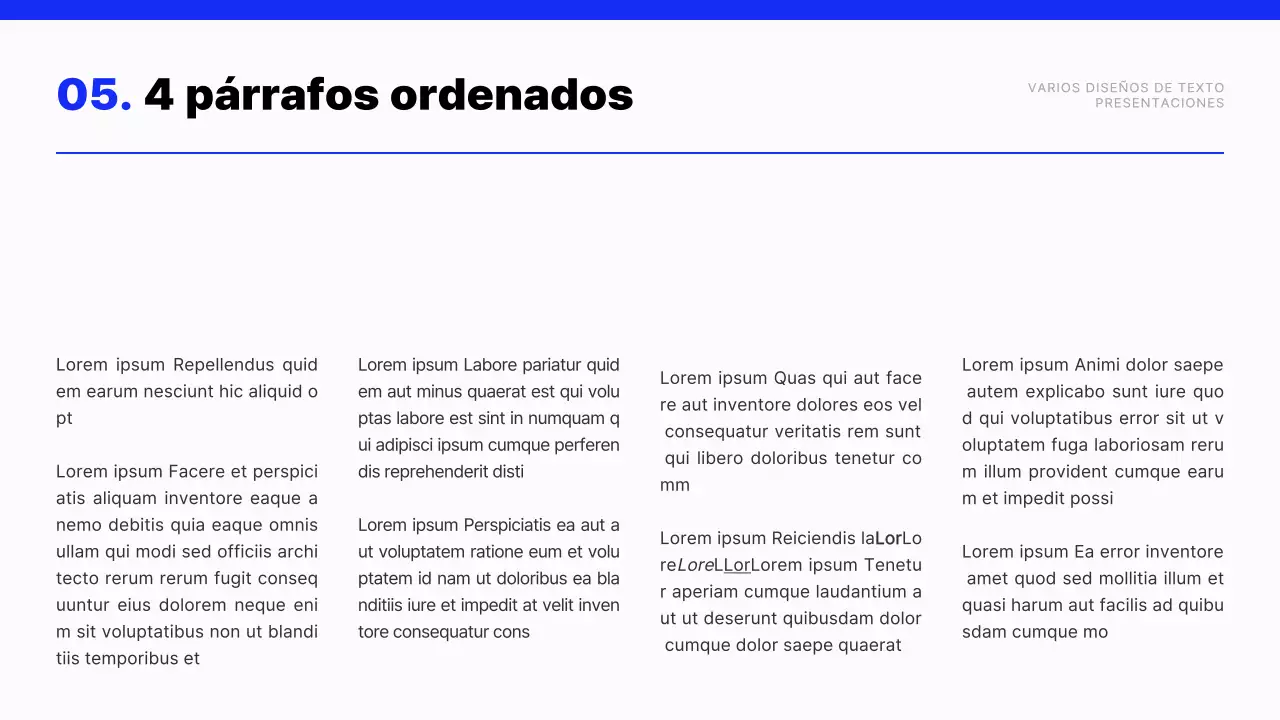 Informe de texto moderno en azul y blanco