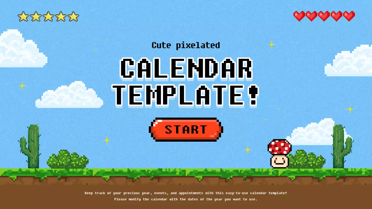 빨강과 하늘색의 레트로한 새해 1년 달력