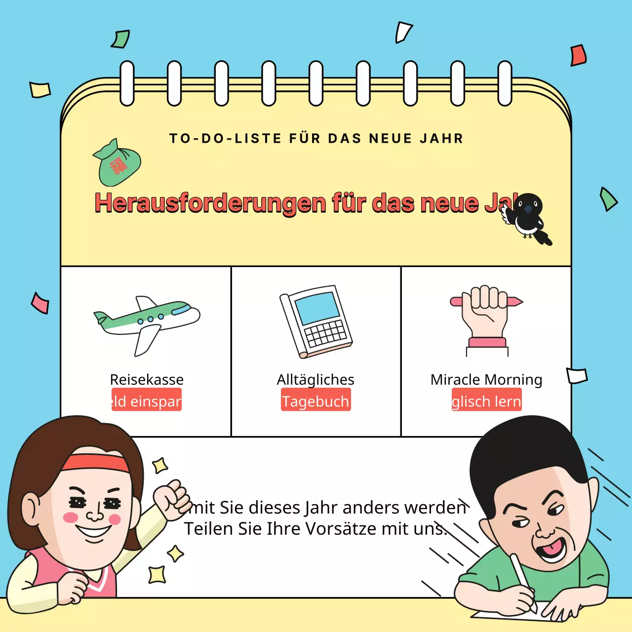 Hellblauer und gelber Gag für die Neujahrs-Challenge