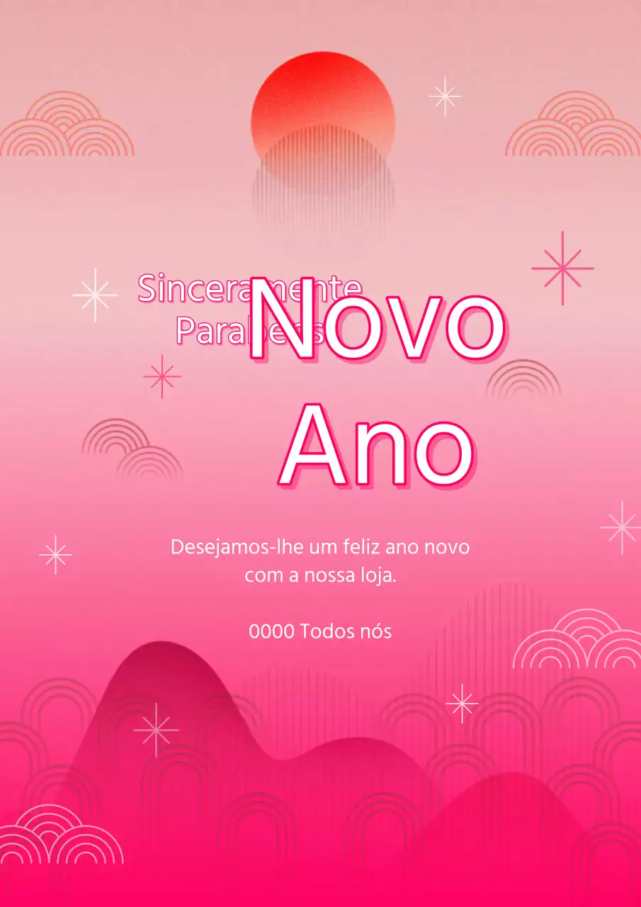 Saudações tradicionais de Ano Novo em cor-de-rosa e laranja
