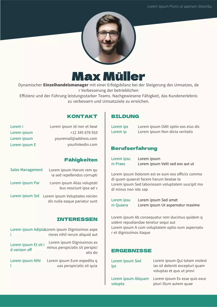 Geometrischer Lebenslauf für Einzelhandelsmanager in Marineblau und Beige