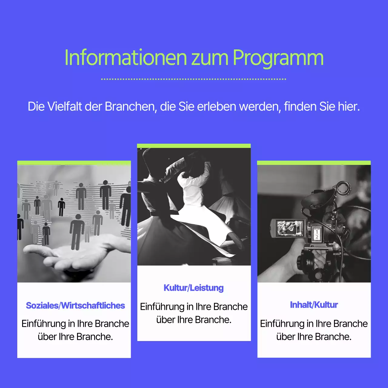 Kitschige Rekrutierungsanzeige der Gemeinde in Lila und Chartreuse