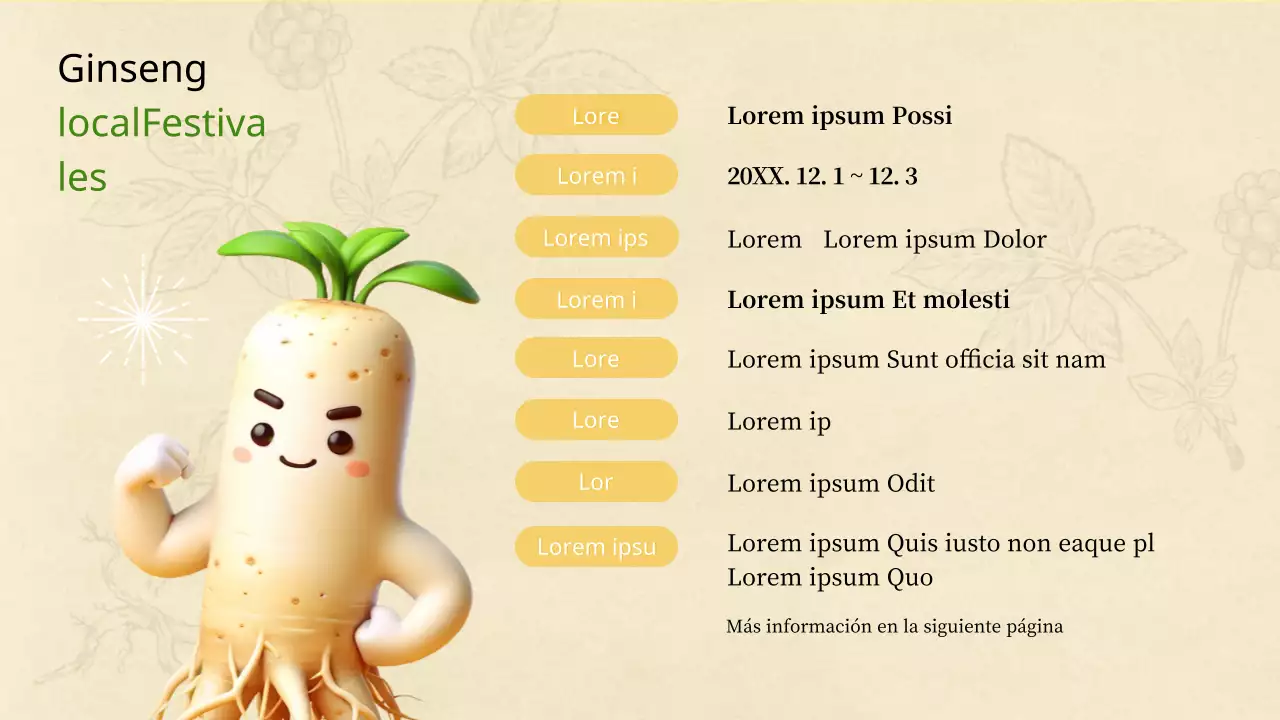 Un sencillo plan amarillo y verde para una fiesta local del ginseng