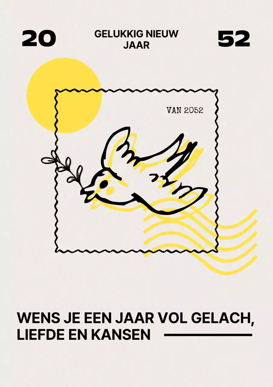 Minimalistische nieuwjaarskaarten in beige en geel