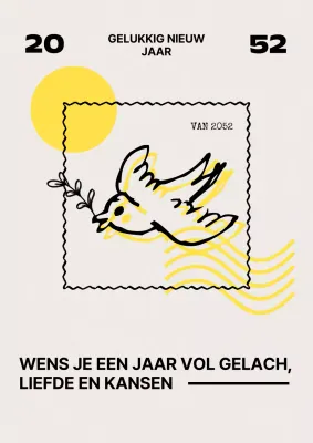 Minimalistische nieuwjaarskaarten in beige en geel