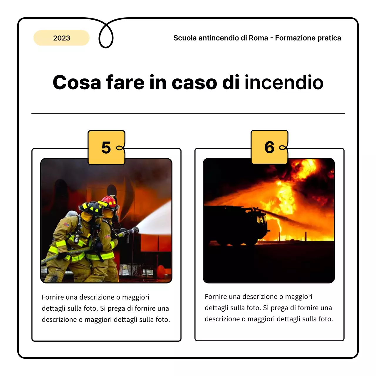 Nozioni di base gialle e arancioni e una piccola e simpatica scheda informativa sugli incendi