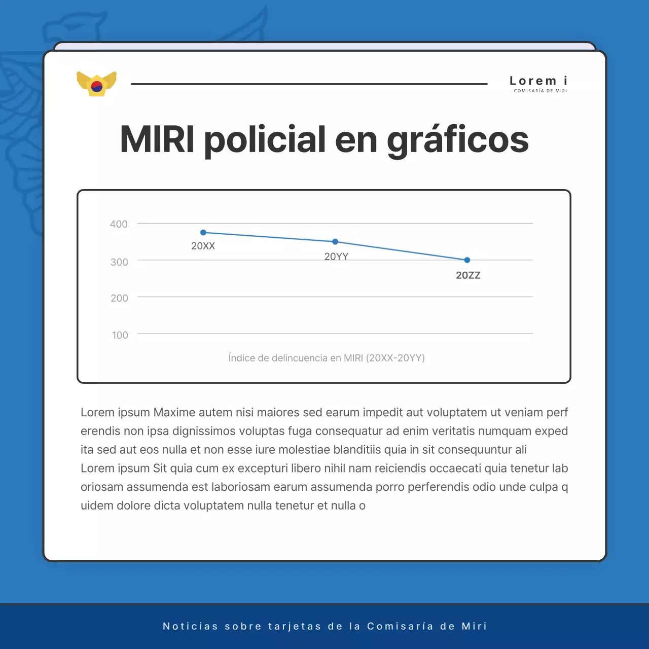 Anuncios por defecto del boletín de la comisaría de policía en azul y azul marino