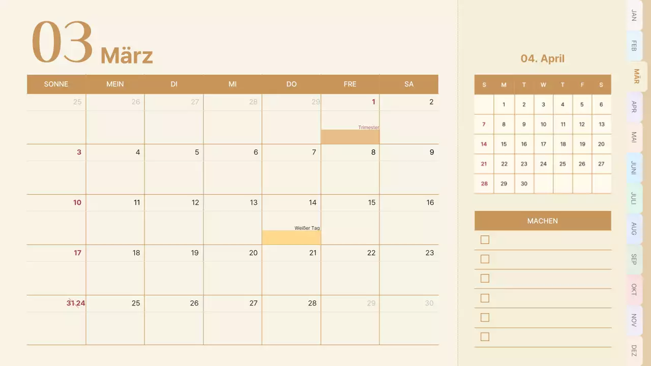 Klassischer Terminkalender in Rosa und Hellblau