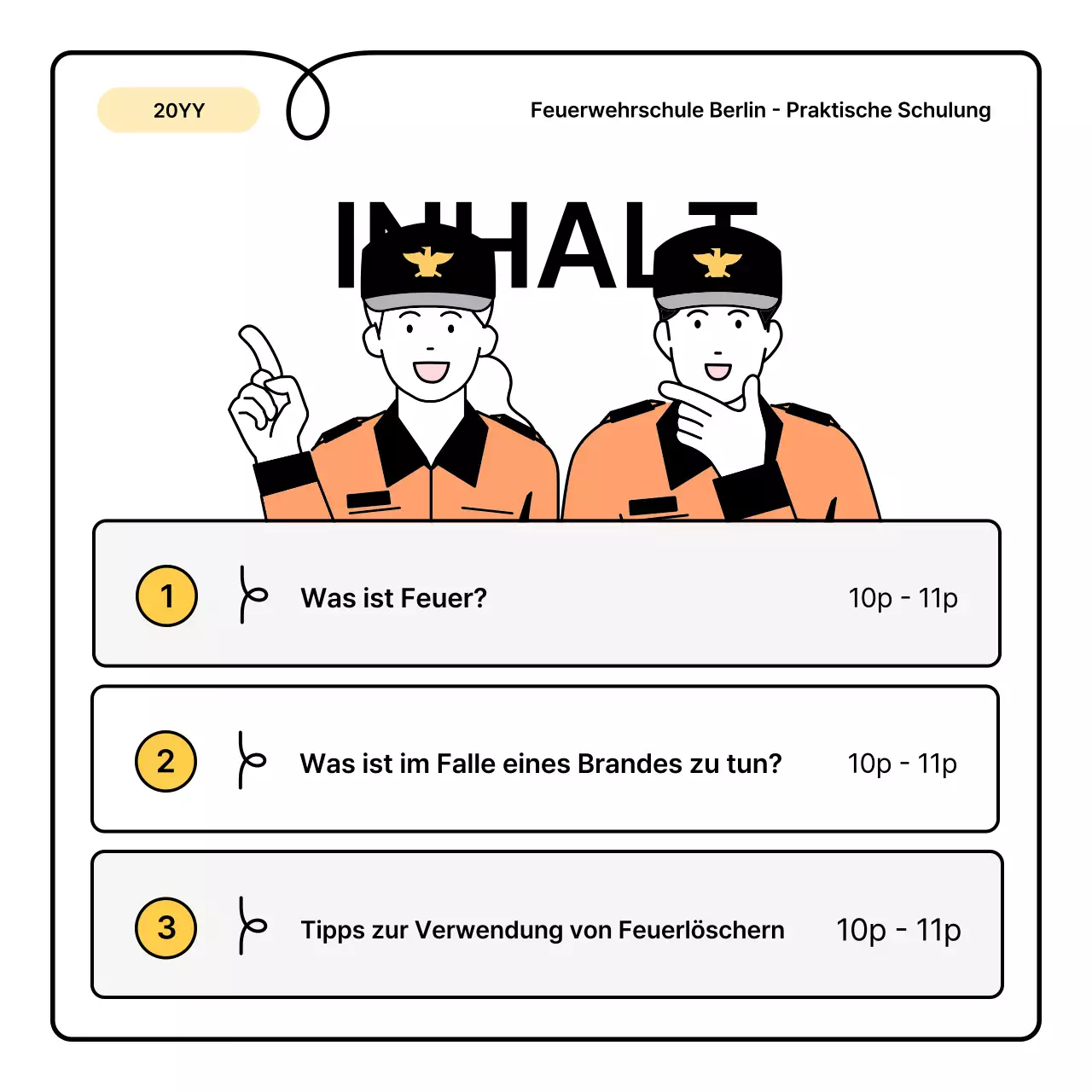 Gelbe und orangefarbene Grundlagen und ein süßes kleines Merkblatt zur Brandschutzerziehung