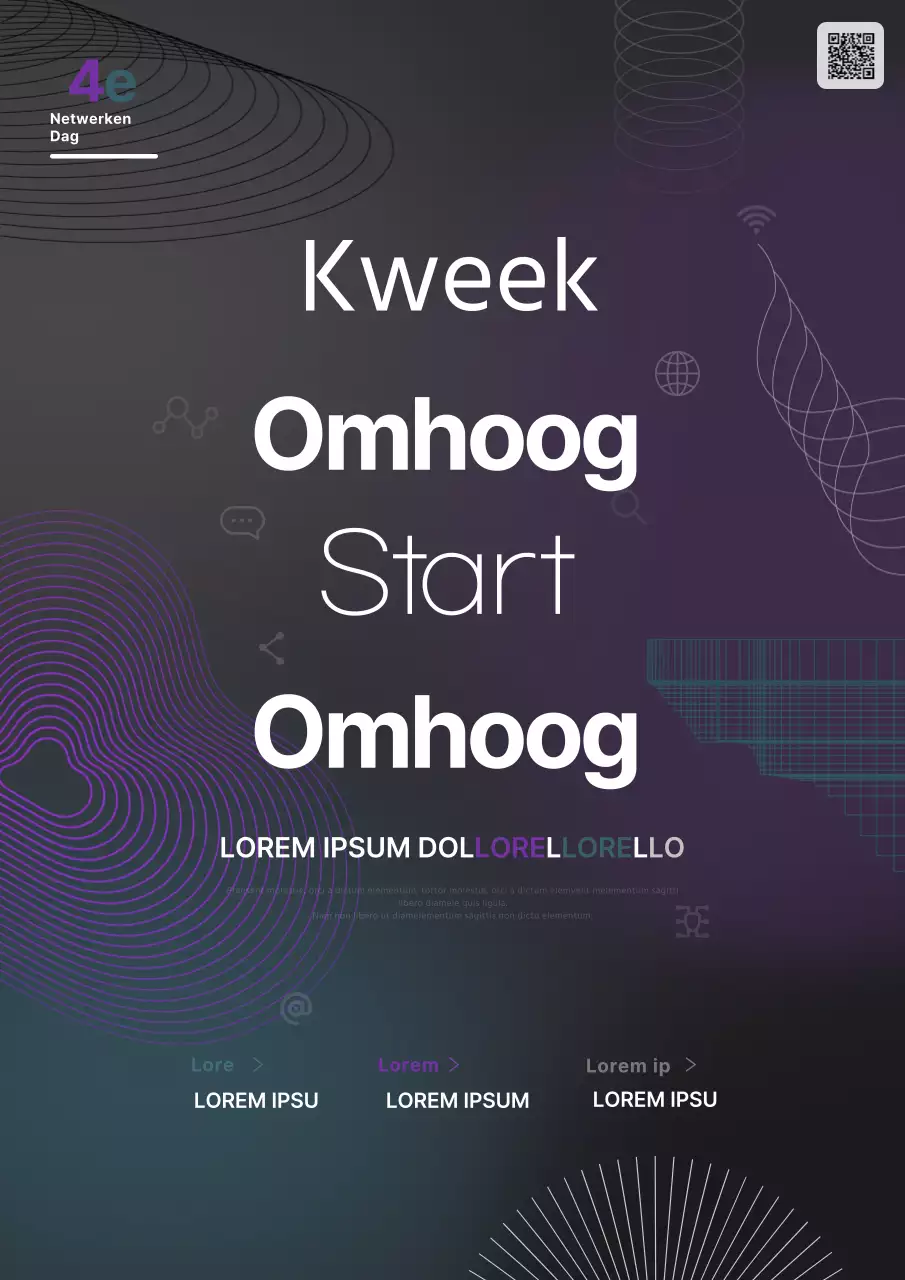 Een paarse en groene geometrische netwerkdag promoten