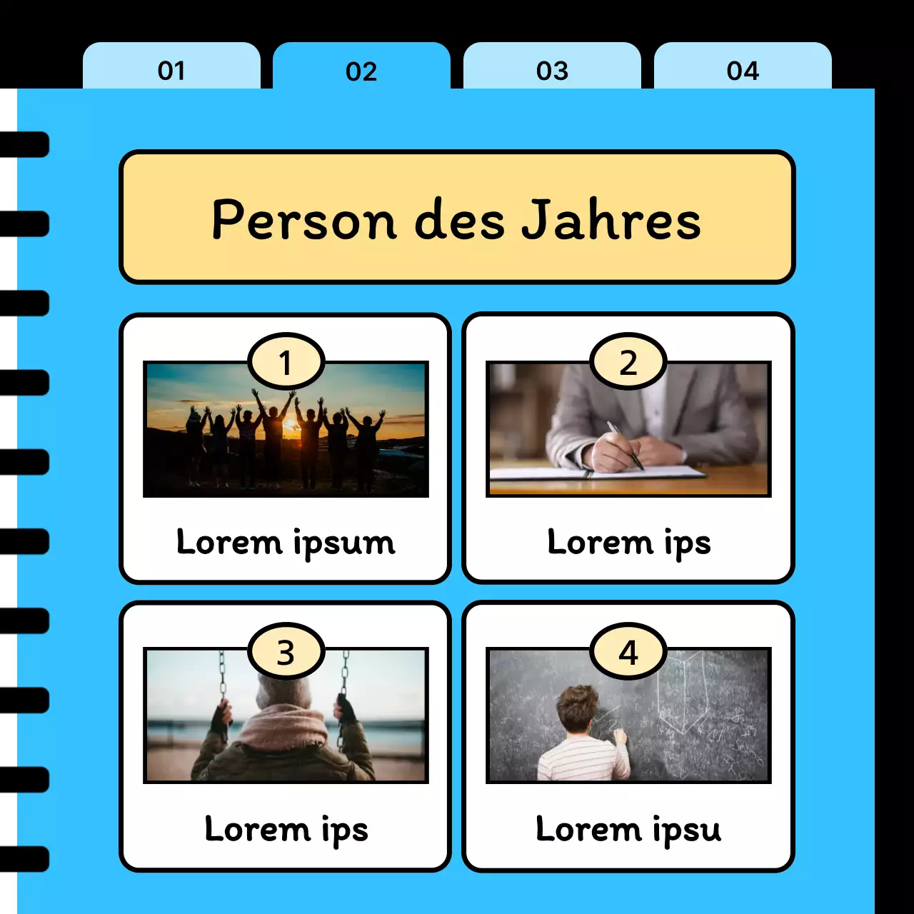 Eine kitschige Frage-und-Antwort-Post in Neujahr und Hellblau