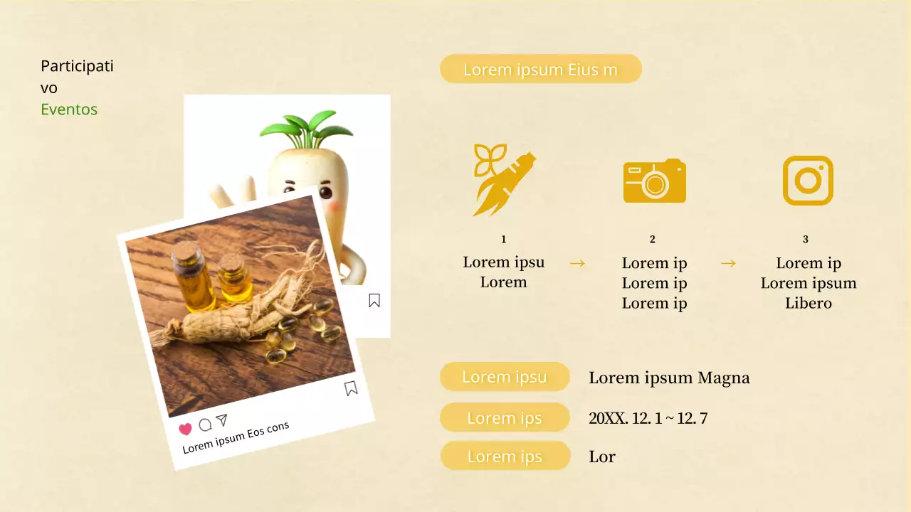 Un sencillo plan amarillo y verde para una fiesta local del ginseng