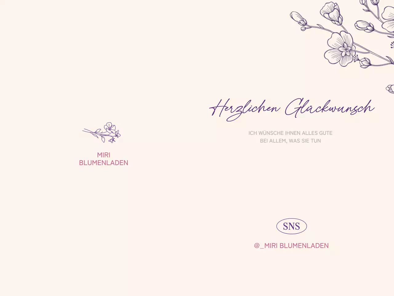 Blumenladen-Grußkarte mit einer floralen Linien-Illustration auf einem beigen Hintergrund