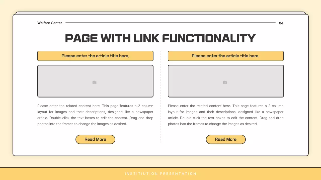 A basic yellow and white welfare center newsletter post
