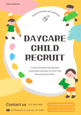 Yellow Playful Daycare Recruitment Poster